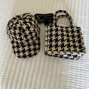 H&M Monochrome Houndstooth Cap and Bag Set